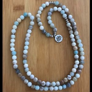 Genuine Amazonite mala bead necklace lotus flower